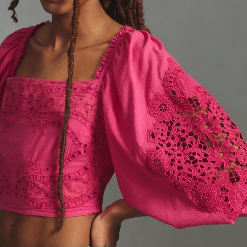 FARM Rio Fuchsia Embroidered Blouse